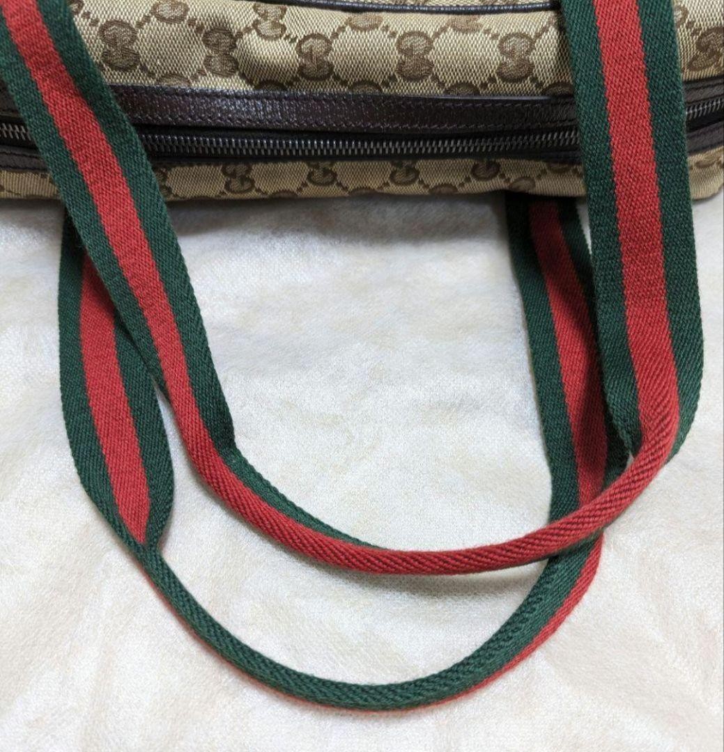 GUCCI Canvas Shoulder Bag Tote Bag Leather Trim Beige Brown Authentic thumbnail 5