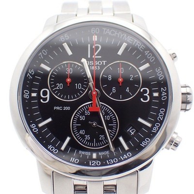 TISSOT PRC200 Chronograph Quartz Men s Watch Black Dial Genuine SS Bracelet T114