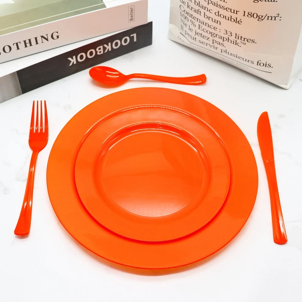 Оранжевые пластиковые столовые приборы серебро упаковка 300 шт., оранжевые пластиковые столовые приборы включают 100 вилок... - Изображение 4 из 4