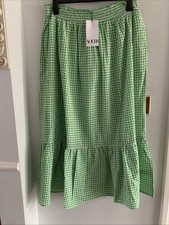 BNWT Yours Green & White Gingham Checked Skirt With Pockets Size 20 - One Tiered