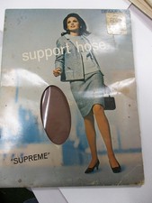 1PR VINTAGE UNBRANDED RHT SUPPORT SHEER NYLON STOCKINGS SZ 11 1/2-12 XLONG BEIGE