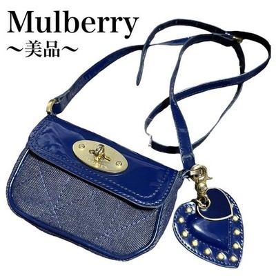 Mulberry Lily Enamel Denim Navy Shoulder Bag Heart Charm Crossbody Authentic