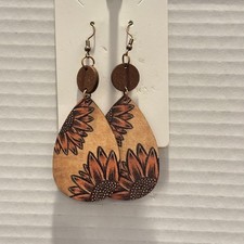 Sunflower wood dangle earrings Boho Lightweight