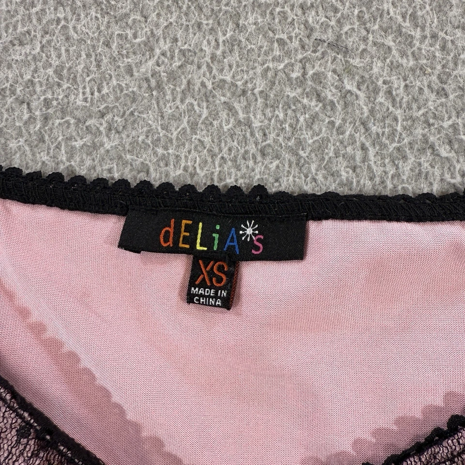 Delias Black And Pink Women Extra Small Crop Top Floral Babydoll Y2K Coquette - Image 2 of 4