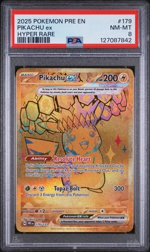 2025 Pokemon Pikachu Ex 179/131 English NM PSA 8