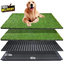 Dog Grass Pad with Tray 40×27.5 Inch Large XL Reusable 3-Layer Dog Pee Potty G..