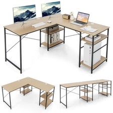 L-Shaped Corner Computer Desk Study Writing Desk Workstation with Storage Shelf