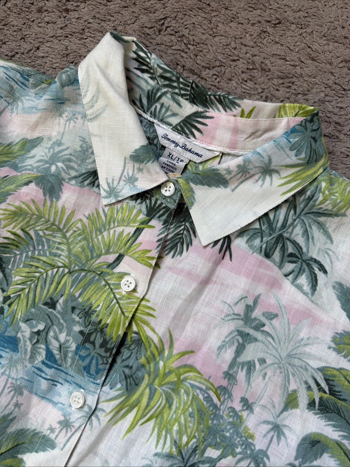 Tommy Bahama Shirt Mens XL 100% Linen Hawaiian Short Sleeve Button Down