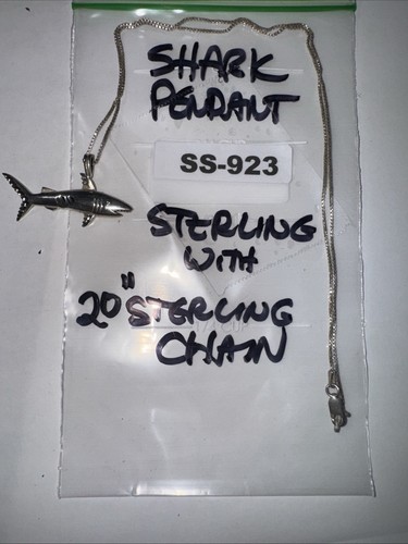 Sterling Silver Etched Shark Pendant w/20" Sterling Chain - Signed 925 SS-923 - Picture 12 of 12