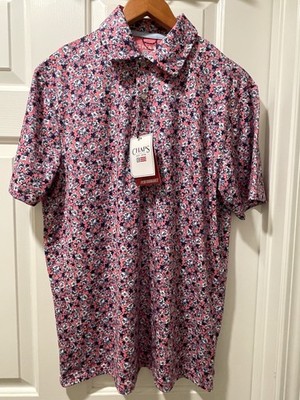 Chaps Everyday Performance Polo Shirt Men's Medium Floral Blue Pink Golf Travel