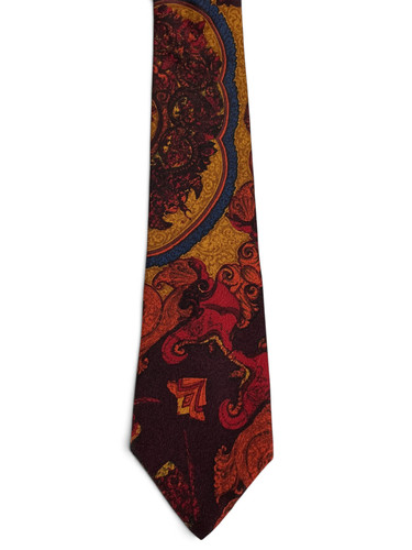 Vintage Guy Laroche Couture Silk Men's Tie Red Gold Baroque Paisley Medallion