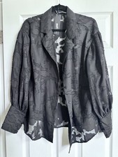 Fashion Nova Women's Black Sheer Floral Jacquard Shirt 1X Balloon Sleeve NWT