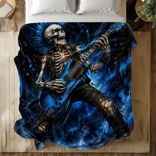 Blue Skeleton Guitarist Coral Fleece Blanket