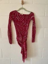 Fuzzi Y2K Women Mesh Blouse Off Shoulder  Pink Long Sleeve Size S Made In Italy