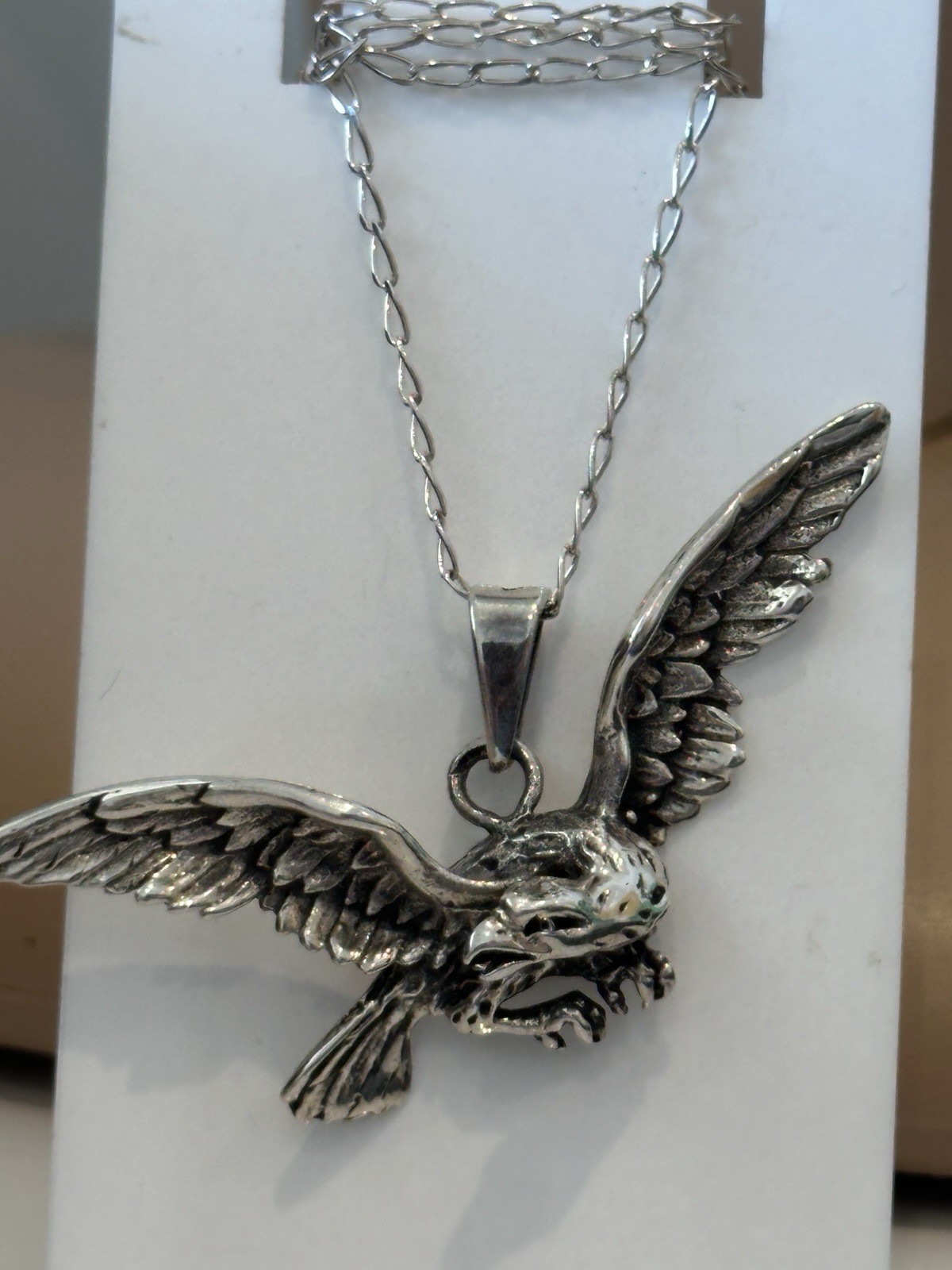 Vintage 925 Solid Sterling Silver Eagle Pendant O… - image 6