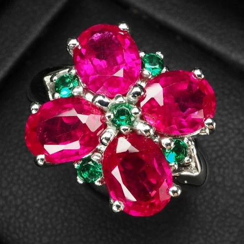 Floral Pink Rubellite Tourmaline 7.60Ct 925 Sterling Silver White Gold Rings