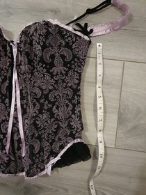 Vintage Ann Summers Black & Dusky Pink Boned Corset Top Size 8-10