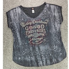 Harley Davidson Shirt Womens 2XL Gray Paisley Graphic V-Neck Cap Sleeve USA Made