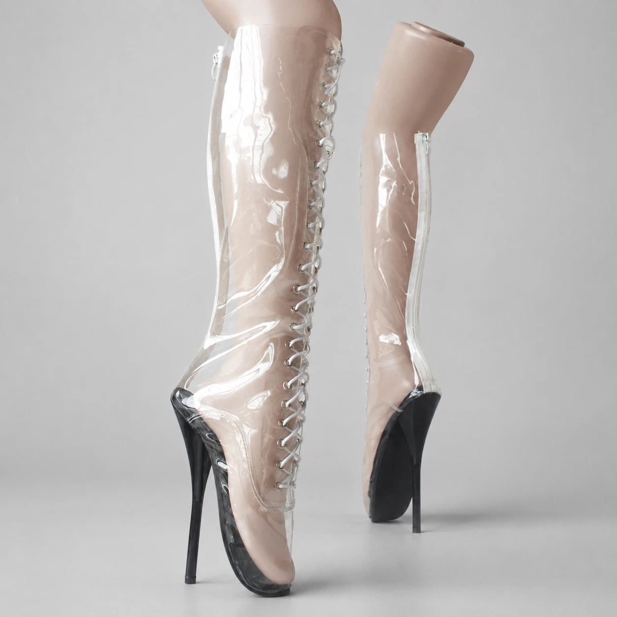 Clear 18cm stiletto ballet boots side view