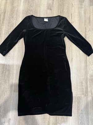 90s ESPRIT De Corp Black Velvet 3/4 Sleeve Dress Goth Vibes Size M Stretch