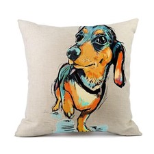 Cute Pet Animal Dachshund Dog Pattern Throw Pillow Covers Linen Dachshund M