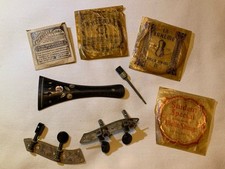 Vintage Violin Parts Ebony Inlaid Tailpiece Geared Tuners Bow Screw Strings