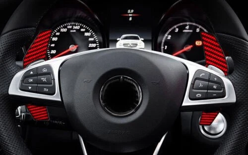 Levas de cambio de volante 2 piezas aptas para Benz GLE GLS 2016-2019 rojo fibra de carbono Foto 4 de 4