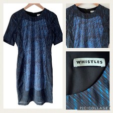 WHISTLES Silk Blend Shift Dress - Size 8 - Blue Black Party Cruise Occasion ASO