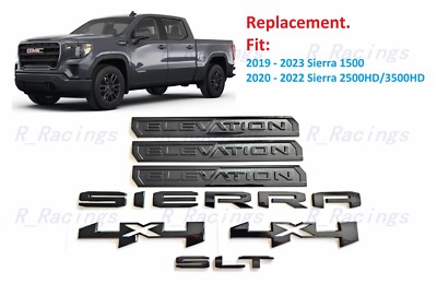 7PCS Gloss black Elevation 4x4 Sierra SLT Emblem 2019+ Sierra 1500 2500HD 3500HD