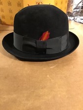 Vintage 1950's KNOX CUSTOM Fedora Black Hat Black Band w/ Feather 7 w/box