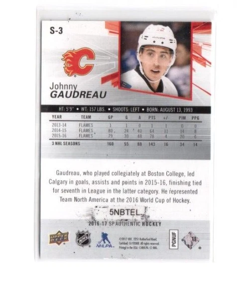 2016-17 SP Authentic Spectrum Card S-3 Johnny Gaudreau Calgary Flames (SP) - Image 2 of 2