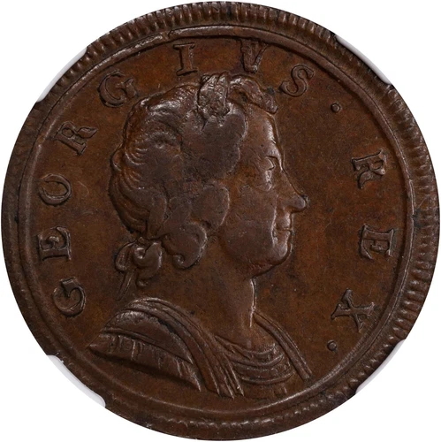 ENGLAND GEORGE I  1722  1/2D HALF PENNY COIN, NGC CERTIFIED AU50-BN