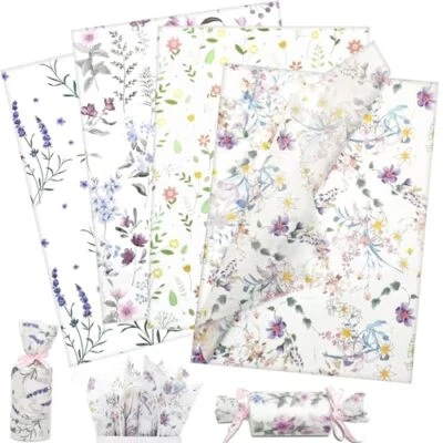 LIAPAWPAW 60 Sheets Floral Tissue Paper Vintage Wildflower Gift Wrapping Tissue Paper f...