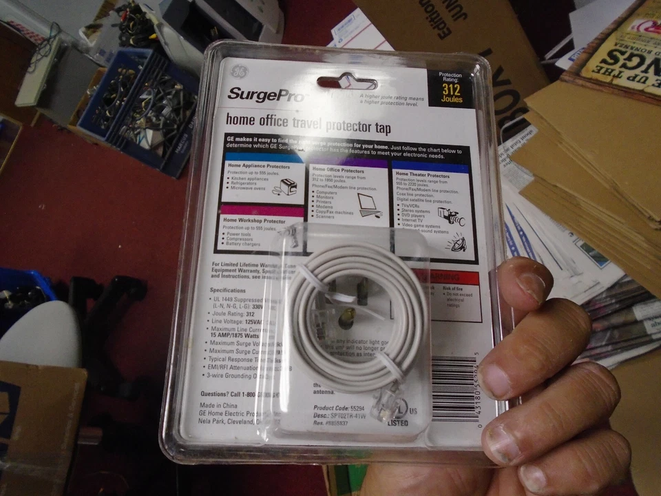 GE Surge Pro Protector 312 Joules Outlet Modem Phone Fax NEW SEALED BOX  #55294  - Image 2 of 2