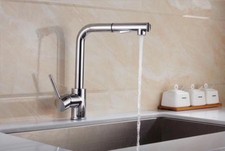 Chrome Brass Kitchen Sink Faucet Dual Ways Pull Out Spray Single Handle Mixer