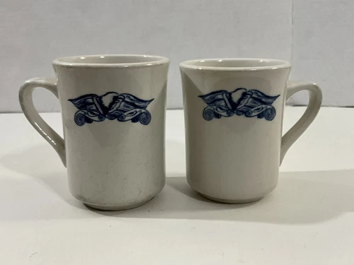 Vintage Syracuse China Restaurant Ware Set Of 2 Blue Eagle 1776 USA Coffee Cups
