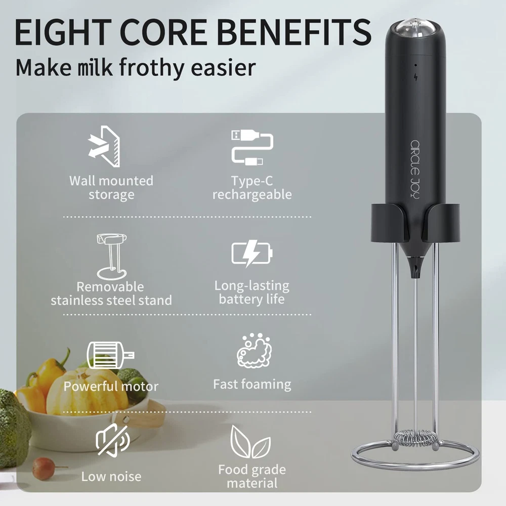 Milk Frother Handheld Frother for Coffee Drink Mixer Rechargeable USB-C Elect...