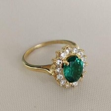 1.70Ct Natural Oval Cut Emerald & Diamond Hal...