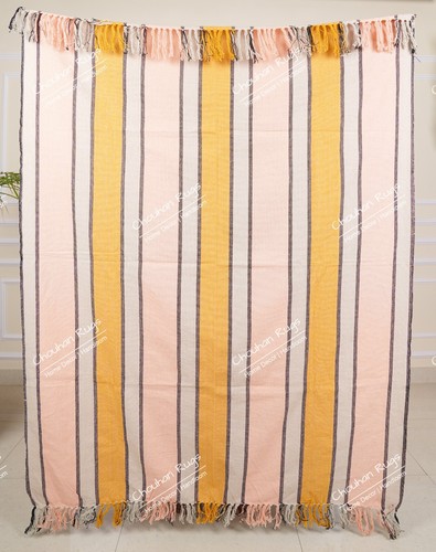 Hand Loom Blanket Boho Block Print Bed Throw Linen with Tassels For Living Home - Picture 2 of 37