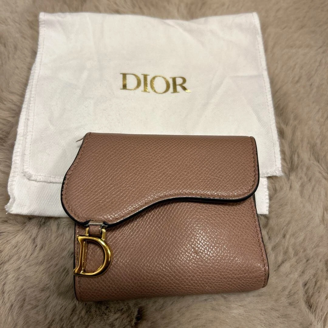 Portefeuille Christian Dior Selle Lotus Triple Couleur Beige Cuir Mode