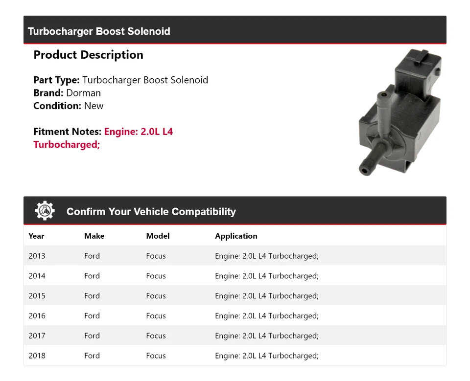 Para Ford Focus Dorman 2013-2018 turbocompresor Boost solenoide 2014 2015 2016 2017 Foto 2 de 4