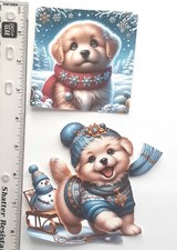 SINGLE LAYER Winter Puppy Dog Sled Snowman 2 pcs Scrapbook Card Embellishmen 14