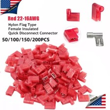 50-200PCS Red 22-16AWG Nylon Female Flag Terminals Right Angle Spade Connectors