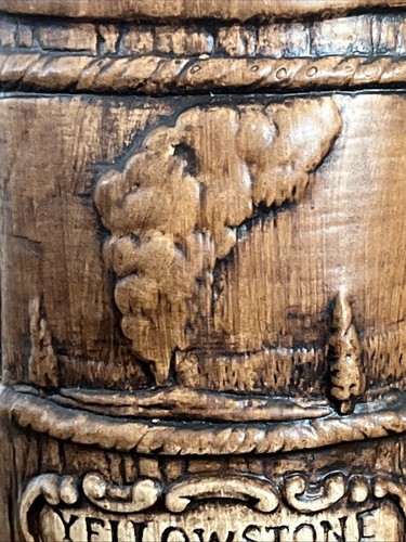 Vtg Souvenir Yellowstone Park Old Faithful Ceramic Coffee Mug Faux Wood USA - Picture 8 of 13