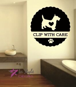 Vinyl Decal Clip With Care Pet Grooming Salon Logo Heart Dog Wall