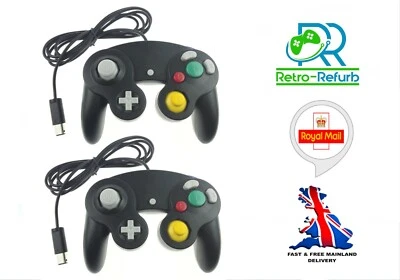 RETRO-REFURB 2X Black Nintendo Gamecube Controller Fits Official GC & Wii Console - UK Seller