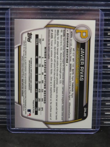 2023 Bowman Chrome Javier Rivas Blue RayWave Refractor Auto #077/150 Pirates - Picture 2 of 2