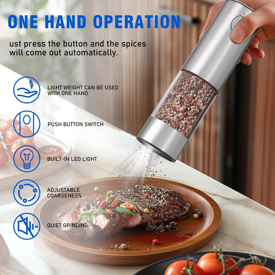 Juego de molinillo eléctrico recargable de sal y pimienta con base de carga paquete de 2 Foto 2 de 4