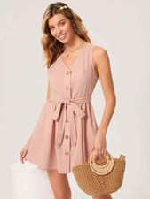 SHEIN Button Front Belted Solid Dress . Code/54
