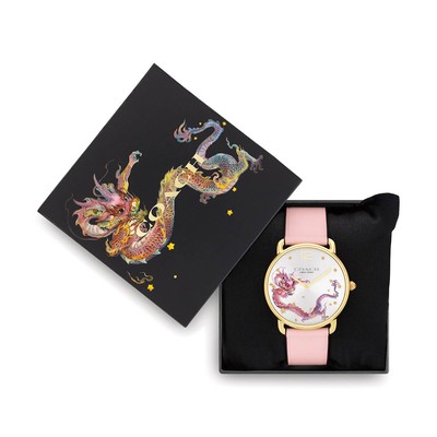 COACH 14504248 Women's Dragon Watch Pink Leather Lian Yang Limited